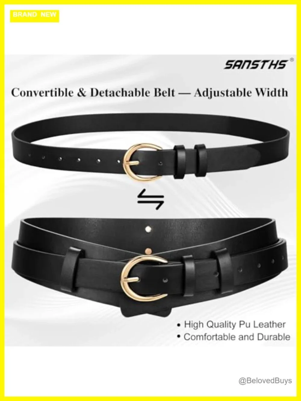 2-in-1 Women's Wide Faux Leather Belt with Fashion Buckle, Detachable Waistband